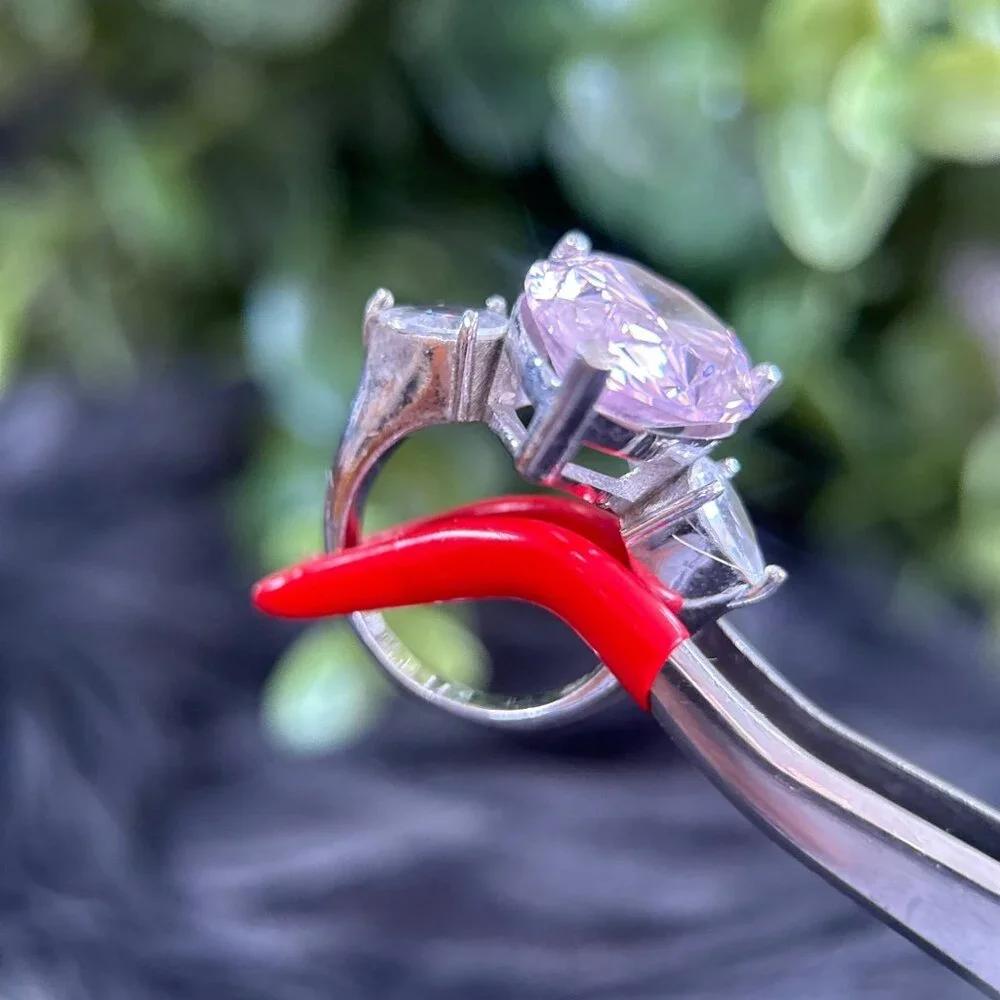 Pink & White Teardrop Stones Silver‎ 925 Ring